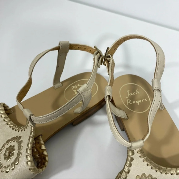 Jack Rogers Women Floral Sandals Leather Beige Sz 7.5 Summer Casual Beach Boho - Picture 3 of 11